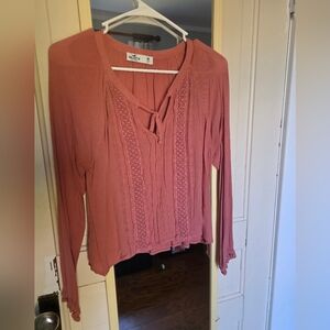 Hollister Dusty Rose Lace-Up Blouse
